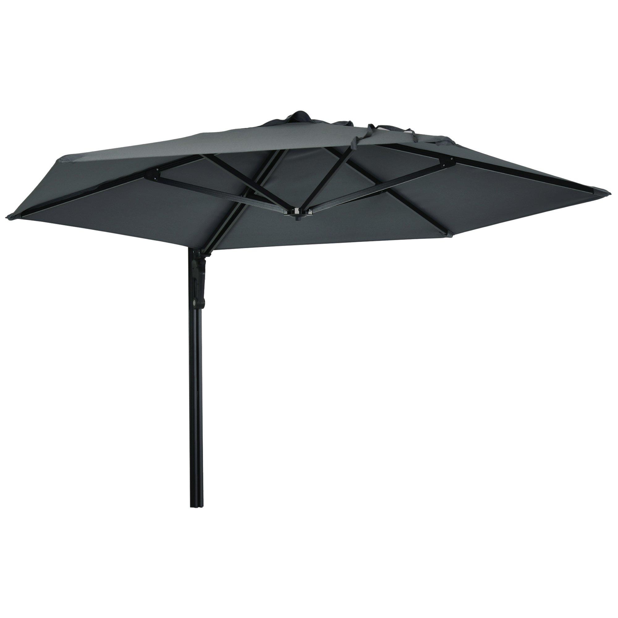 Wall Mounted Parasol Patio Umbrella with 180 Degree Rotatable Canopy